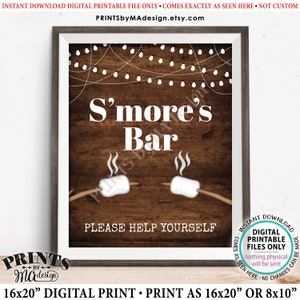 S&#39;mores Bar Sign, Please Help Yourself to the Smore Station, Roast Campfire Marshmallows, PRINTABLE 8x10/16x20” Rustic Wood Style Sign &lt;ID&gt;