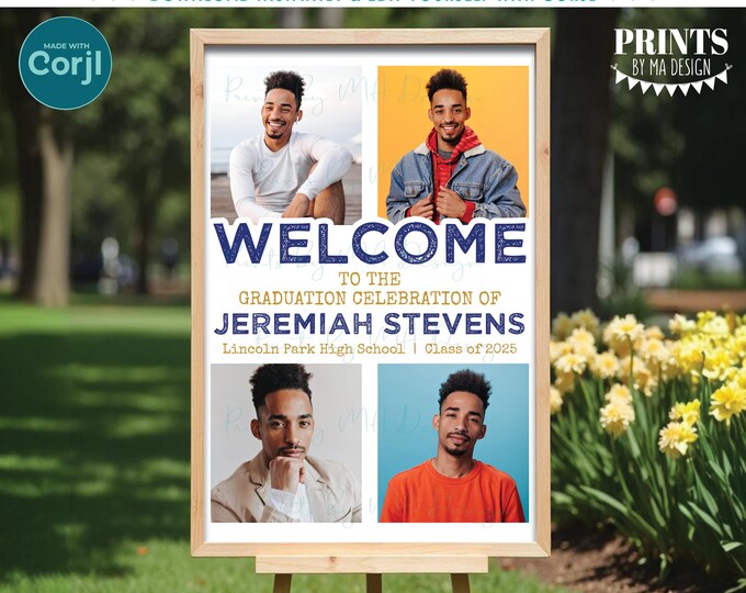 Graduation Party Welcome Sign, Editable Sign, Add as many Photos as you want, Custom PRINTABLE 24x36" Sign <Edit Yourself with Corjl>