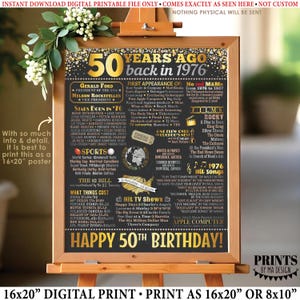 50th Birthday Poster Board, Born in the Year 1976, Flashback 50 Years Ago B-day Gift, PRINTABLE 16x20” Back in 1976 Sign, 50th Gift <ID>