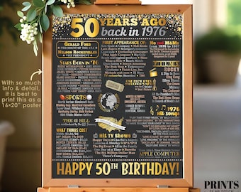 50th Birthday Poster Board, Born in the Year 1976, Flashback 50 Years Ago B-day Gift, PRINTABLE 16x20” Back in 1976 Sign, 50th Gift <ID>