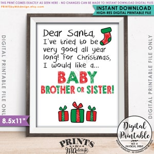 Signo de anuncio de embarazo de Navidad, lista de deseos de Navidad para bebé hermano o hermana foto prop, imprimible 8.5x11" bebé #2 revelar signo <ID>