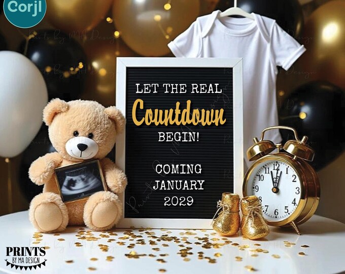 New Year's Pregnancy Announcement, Editable Baby Reveal, Personalized Custom 16x9" Digital Pregnancy Announcement <Edit Yourself w/Corjl>