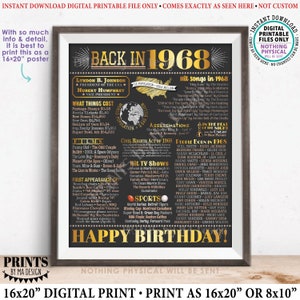 Back in 1968 Birthday Poster Board, Flashback to 1968 Birthday Decoration, ‘68 B-day Gift, PRINTABLE 16x20” Sign, Birthday Decor <ID>