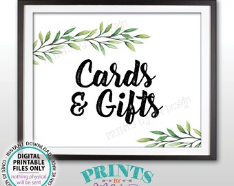 Greenery Cards and Gifts Sign, Wedding Greenery Cards & Gifts Greenery Wedding Gift Table, Eucalyptus Sage Leaves, PRINTABLE 8x10” Sign