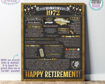 Back in 1972 Retirement Party Sign, Flashback to 1972 Poster Board, PRINTABLE 16x20 ” Retirement Party Decoration <ID>