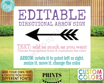 Editable Arrow Sign, Choose Direction Arrow Points, One Custom PRINTABLE 8x10/16x20” Landscape Sign <Edit Yourself w/Corjl>