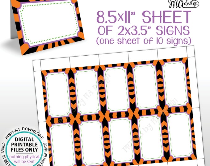 Halloween Carnival Place Cards, Food Labels, Buffet Labels, Menus, Circus Theme Halloween Party Table Tents, PRINTABLE 8.5x11” Sheet <ID>