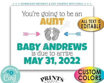 Aunt & Uncle Pregnancy Announcement, You're Going to be an Aunt, an Uncle, etc, Custom PRINTABLE 8.5x11" Sign <Edit Yourself with Corjl>