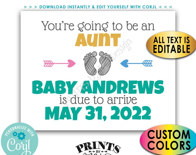 Aunt & Uncle Pregnancy Announcement, You're Going to be an Aunt, an Uncle, etc, Custom PRINTABLE 8.5x11" Sign <Edit Yourself with Corjl>