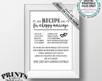 Recipe for a Happy Marriage Sign,  Bridal Shower Gift, Key to a Happy Marriage, Wedding Advice for Marriage, PRINTABLE 5x7” Sign <ID>