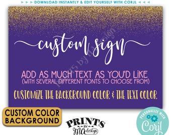 Custom Gold Sign, Gold Glitter with Custom Background Color, One Editable PRINTABLE 24x36” Landscape Banner <Edit Yourself with Corjl>