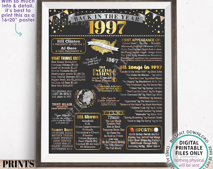 Back in the Year 1997 Poster Board, Remember 1997 Sign, Flashback to 1997 USA History from 1997, PRINTABLE 16x20” Sign <ID>