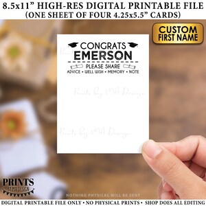 Cartes de félicitations pour diplômés, nom personnalisé, souvenir, conseils, voeux de bonheur, remise des diplômes, cartes de 4,25 x 5,5 po. sur une feuille imprimable 8,5 x 11 po.