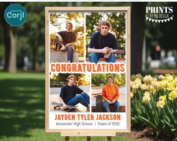 Graduation Welcome Sign with Photos, Custom Welcome Sign, Add as many photos as you want, PRINTABLE 24x36" Sign <Edit Yourself with Corjl>