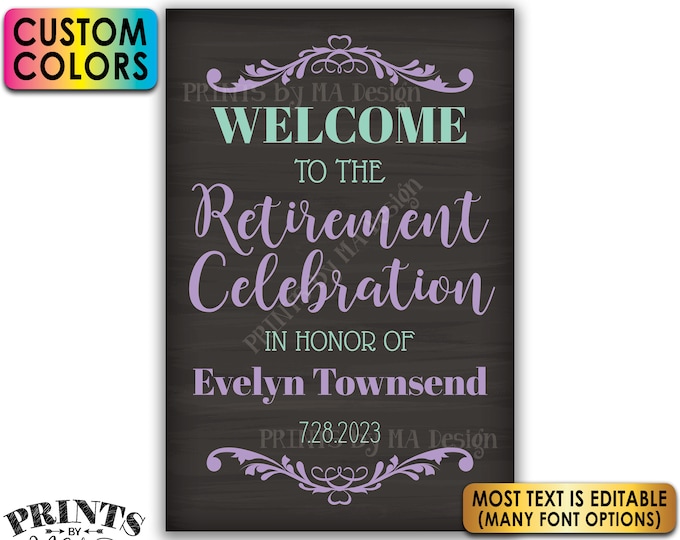 Retirement Party Sign, Welcome to the Retirement Celebration, Custom PRINTABLE Chalkboard Style 24x36” Sign <Edit Yourself with Corjl>