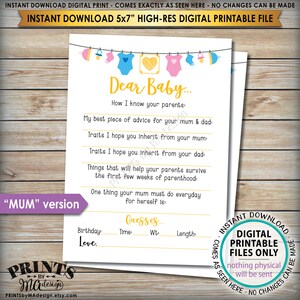 Beste baby shower activiteit, baby shower spel, baby advies spel, UK/Austraila mama versie, genderneutraal 5x7" afdrukbare Instant Download