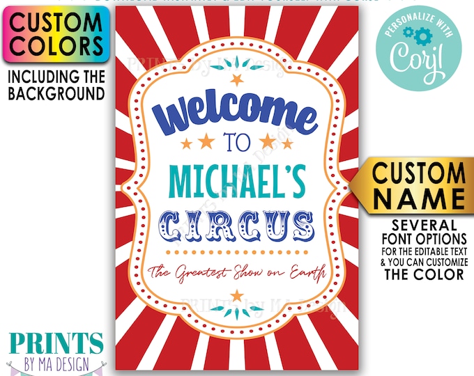 Circus Welcome Sign, Welcome to the Circus Entrance Sign, Custom PRINTABLE 24x36” Circus Theme Party Sign <Edit Yourself with Corjl>