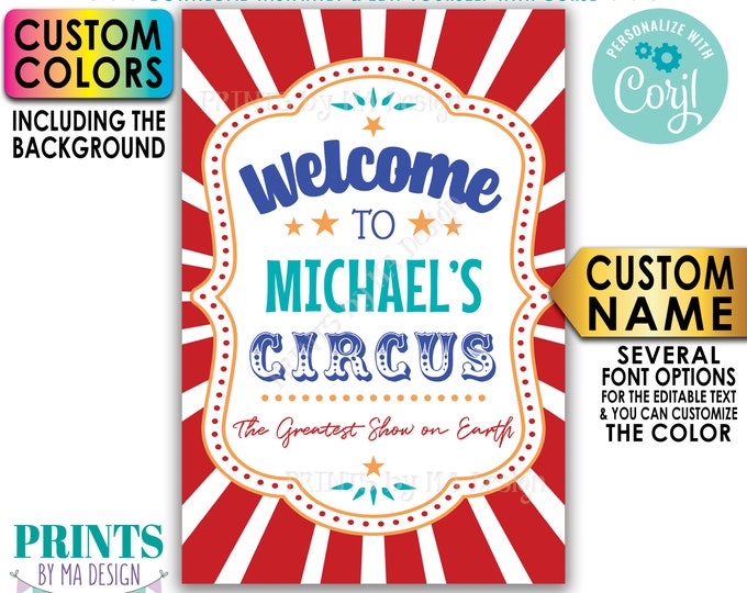 Circus Welcome Sign, Welcome to the Circus Entrance Sign, Custom PRINTABLE 24x36” Circus Theme Party Sign <Edit Yourself with Corjl>