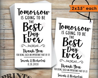 „Morgen wird der beste Tag aller Zeiten“-Etiketten, Geschenkanhänger für das Probeessen, Geschenkanhänger für die Hochzeitsvorbereitungen, 2x3,5"-Karten auf 8,5x11"-Druckdatei