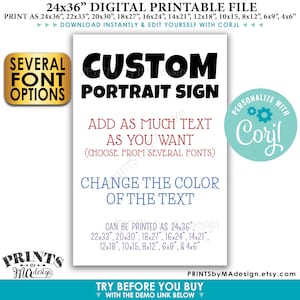 Custom Portrait Sign, Choose Your Text, Change Colors, Custom PRINTABLE 24x36” Sign &lt;Edit Yourself with Corjl&gt;