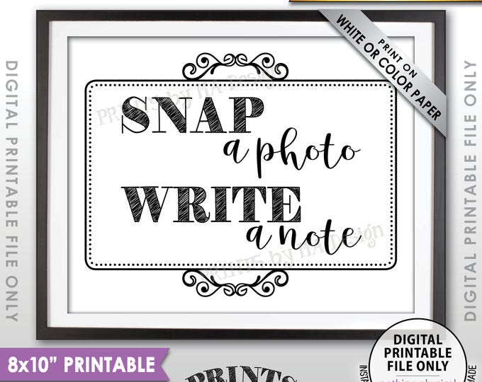 Snap a Photo and Write a Note Sign, Take a Photo Guestbook, Birthday, Graduation, Reunion, Retirement, PRINTABLE 8x10” Instant Download