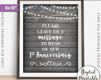 Please Leave Us a Message to Read on Our First Anniversary Wedding Sign, 1st Anniversary, 8x10” Rustic Wood Style Printable Instant Download