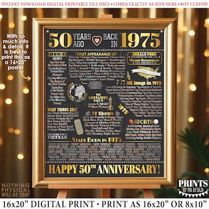 50th Anniversary Poster Board, Back in 1975 Flashback 50 Years, Married in 1975 Anniversary Gift, PRINTABLE 16x20” 1975 Sign &lt;ID&gt;