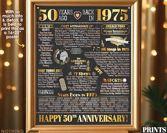 50th Anniversary Poster Board, Back in 1975 Flashback 50 Years, Married in 1975 Anniversary Gift, PRINTABLE 16x20” 1975 Sign <ID>