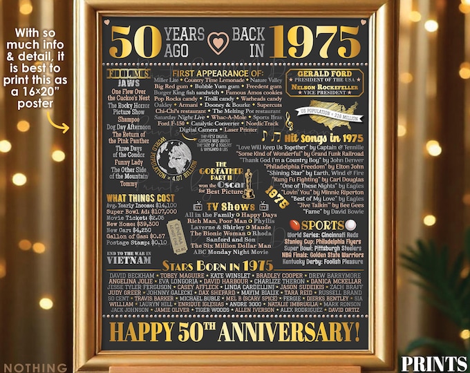 50th Anniversary Poster Board, Back in 1975 Flashback 50 Years, Married in 1975 Anniversary Gift, PRINTABLE 16x20” 1975 Sign <ID>