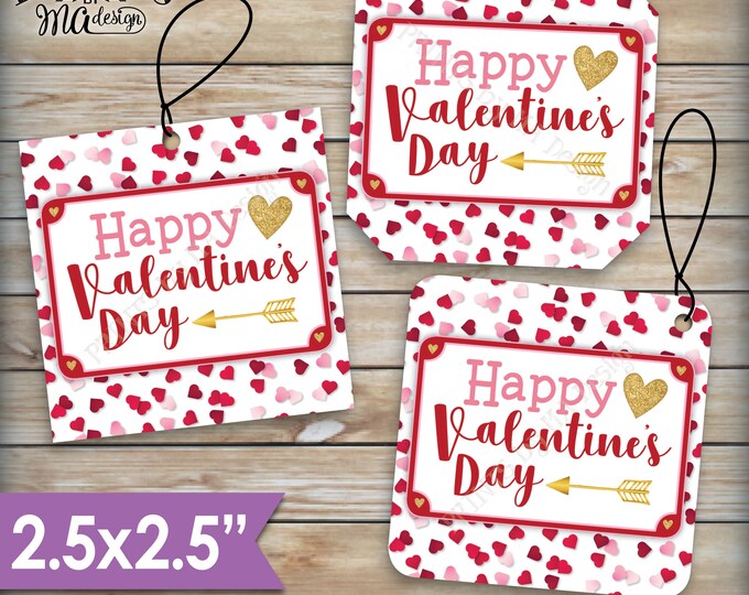 Valentine's Day Tags, Valentines Day Cards, Treat Bag, Valentine's Goodie Bag, School Valentines, 2.5" tags on PRINTABLE 8.5x11" Sheet <ID>