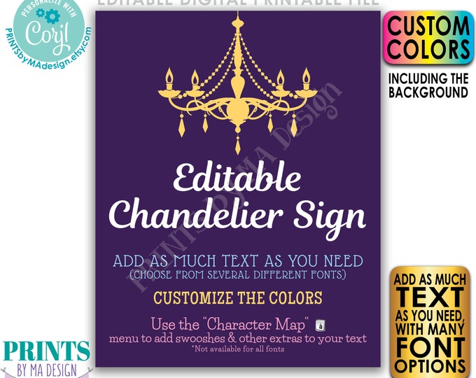 Editable Chandelier Sign, Birthday, Wedding, One Custom PRINTABLE 16x20” Portrait Sign, Choose Your Text & Colors <Edit Yourself with Corjl>