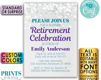 Editable Retirement Party Invitation, Retirement Celebration Invite, Custom PRINTABLE 5x7" Glitter Style Invite <Edit Yourself w/Corjl>