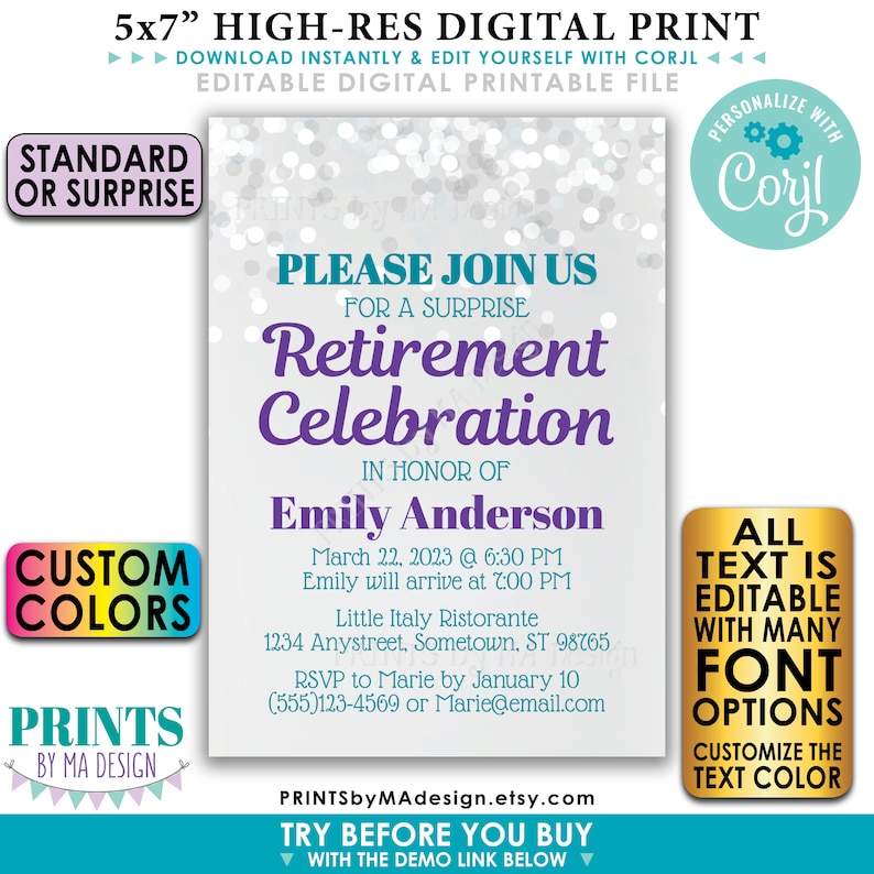 Editable Retirement Party Invitation Retirement Celebration Etsy Editable Retirement Party Invitation Retirement Celebration Etsy