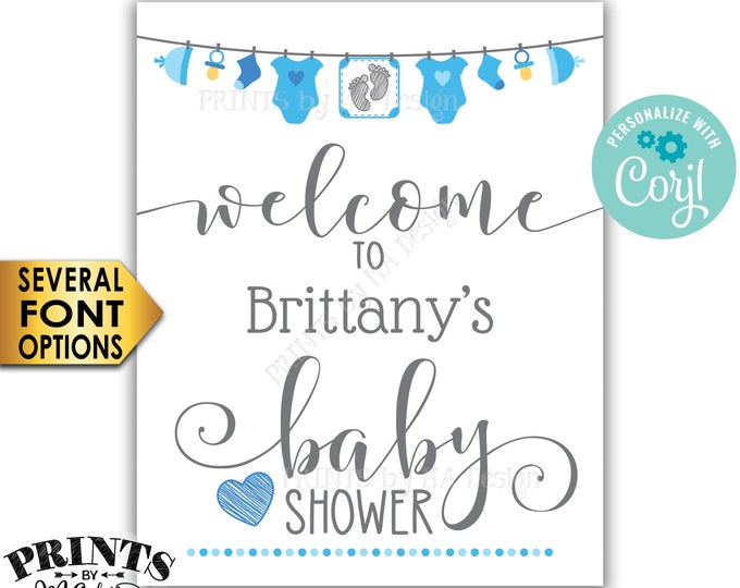 Blue Baby Shower Welcome Sign, Blue Clothesline Baby Shower Decor, It's a Boy, PRINTABLE 8x10/16x20” Sign <Edit Yourself with Corjl>