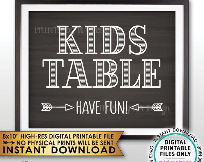 Kids Table Sign, Have Fun Kids Table Reception Sign, PRINTABLE 8x10” Chalkboard Style Wedding Sign <ID>
