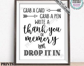 Grab a Card Grab a Pen Write a Thank You or Memory and Drop it In, Birthday Graduation Retirement Bon Voyage, PRINTABLE 8x10” Sign <ID>