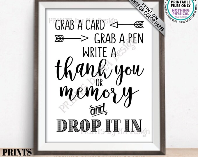 Grab a Card Grab a Pen Write a Thank You or Memory and Drop it In, Birthday Graduation Retirement Bon Voyage, PRINTABLE 8x10” Sign <ID>