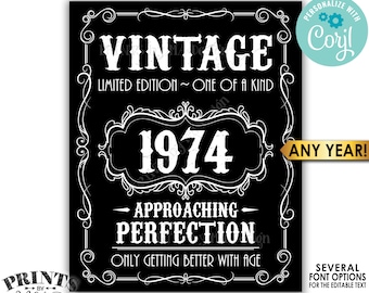 Vintage Birthday Sign, Getting Better with Age Whiskey Themed Editable Template, Any Year, PRINTABLE Black 16x20" <Edit Yourself w/Corjl>