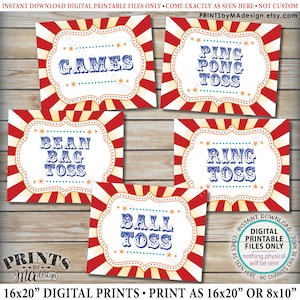 Carnival Signs, Carnival Toss Games Budle Pack, Ring Toss, Ball Toss, Ping Pong, Bean Bag, Circus Party, PRINTABLE 8x10/16x20” Signs <ID>
