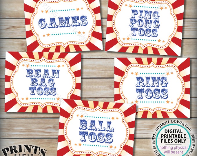 Carnival Signs, Carnival Toss Games Budle Pack, Ring Toss, Ball Toss, Ping Pong, Bean Bag, Circus Party, PRINTABLE 8x10/16x20” Signs <ID>