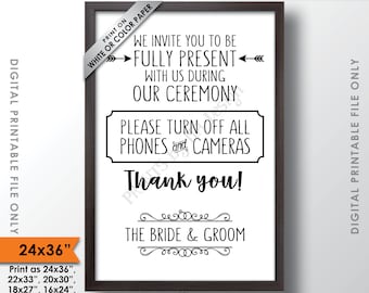 Unplugged Ceremony Sign, No Phones or Cameras, Unplugged Wedding Sign, Unplugged Sign, Turn off Phones, 24x36" Printable Instant Download