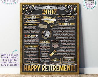 Back in the Year 2007 Retirement Party Poster Board, Flashback to 2007 Sign, PRINTABLE 16x20” Retirement Party Decoration <ID>