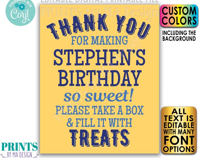 Custom Birthday Treats Sign, Bday Party Favors, Sweet 16, Candy Bags, PRINTABLE 8x10/16x20” Editable Template <Edit Yourself w/Corjl>