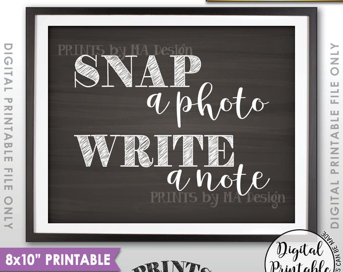 Snap a Photo and Write a Note Sign, Take a Photo Guestbook, Birthday, Reunion Graduation Party, Retirement, 8x10” Chalkboard Style Sign <ID>