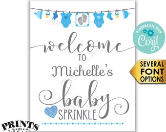Baby Sprinkle Welcome Sign, It's a Boy Blue Clothesline Baby Decor, Baby Number 2, PRINTABLE 8x10/16x20” Sign <Edit Yourself with Corjl>