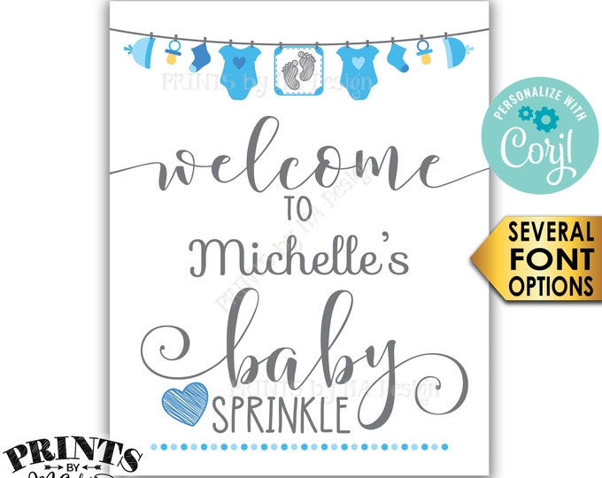 Baby Sprinkle Welcome Sign, It's a Boy Blue Clothesline Baby Decor, Baby Number 2, PRINTABLE 8x10/16x20” Sign <Edit Yourself with Corjl>