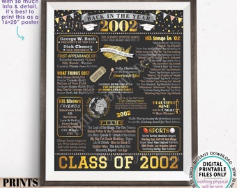 Class of 2002 Reunion Decoration, Back in the Year 2002 Poster Board, Flashback to 2002 High School Reunion, PRINTABLE 16x20” Sign <ID>