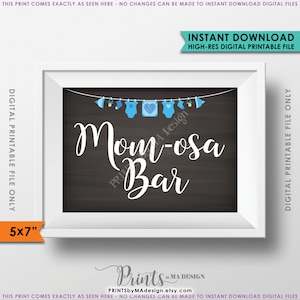 Momosa Bar Zeichen, MOMosa Baby Shower Zeichen, es ist ein Junge, machen eine Mimose, blaue Wäscheleine, DRUCKBARE 5 x 7 Zoll Zeichen &lt;Instant Download&gt;