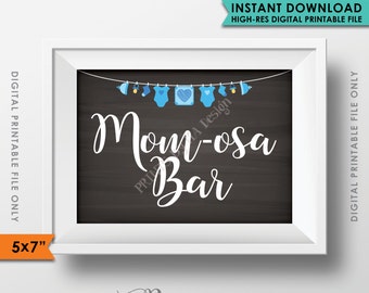 Momosa Bar Sign, MOMosa Baby Shower Sign, It's a BOY, Make a Mimosa, Blue Clothesline, PRINTABLE 5x7" Sign <Instant Download>