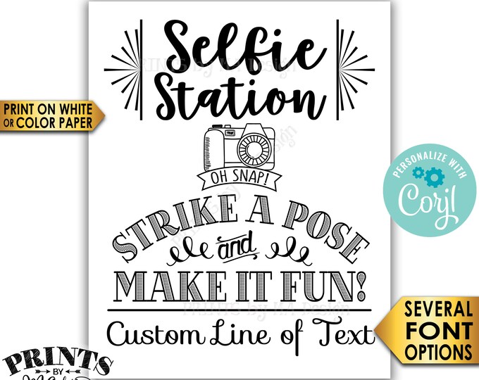 Selfie Station Sign, Srike a Pose & Make it Fun, Custom PRINTABLE 8x10/16x20” Sign <Edit Yourself with Corjl>